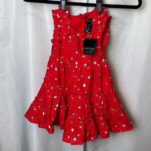 Cynthia Rowley Girls 2T Red Silver Star Print Ruffle Party Dress Holiday Toddler